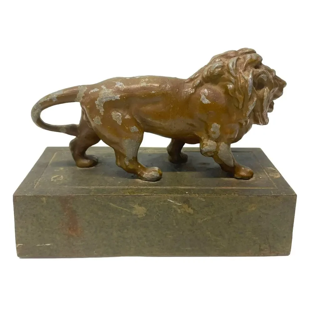Lion Statue Doorstop Book End Figure Standing on Hollow Box Metal